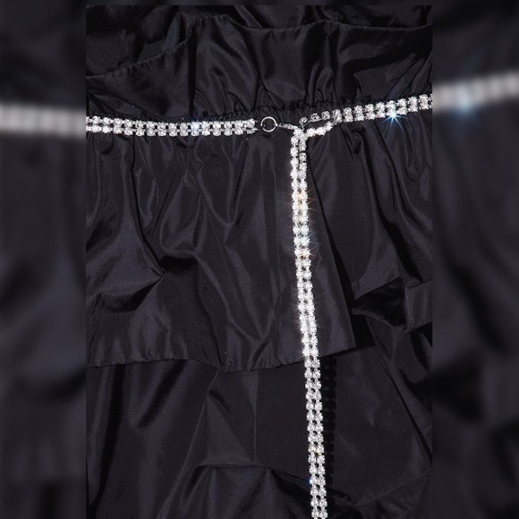 Rhinestone Belt Ruffle Crop Top - Picture 2 of 5